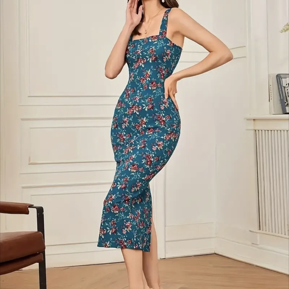 Floral Teal Midi Dress